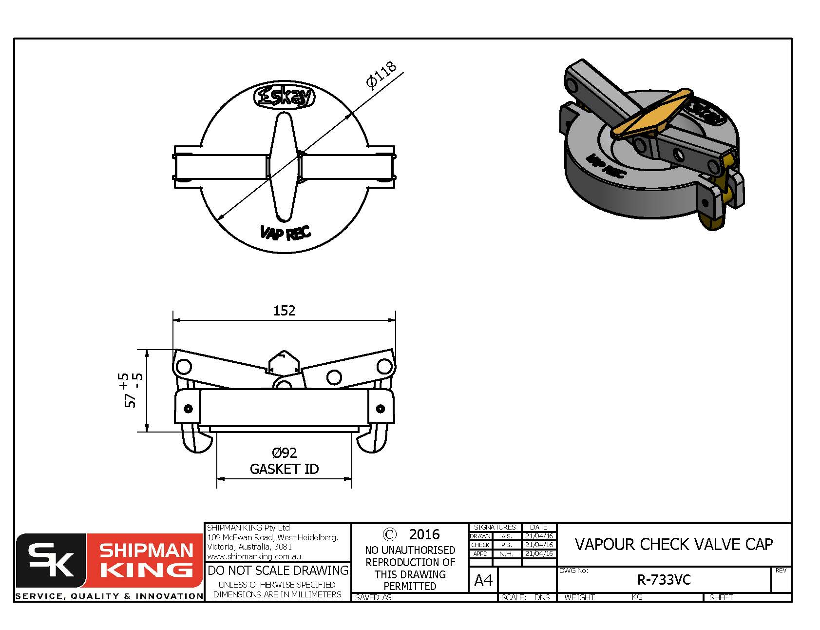 Vapour Check Valve Cap – Shipman King
